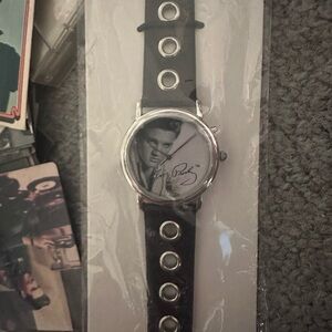 Avon Black Leather Watch with Silver Details